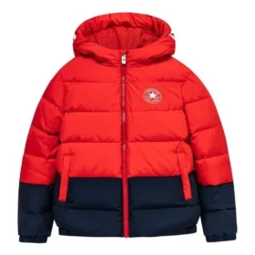 Logo Badge Fleece-lined Hooded Down Jacket Asia Sizing “Red Black”