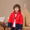 Logo Badge Fleece-lined Hooded Down Jacket Asia Sizing “Red Black”