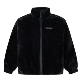 Loose Stand Collar Stay Warm Logo Jacket Couple Style Black Loose Stand Collar Stay Warm Logo Jacket Couple Style Black